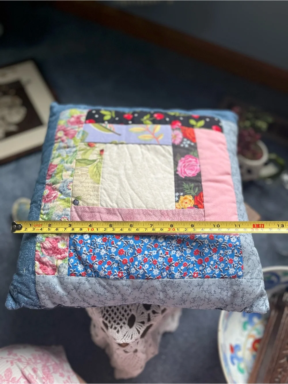 Patchwork Floral Quilted Pillow - Multicolor